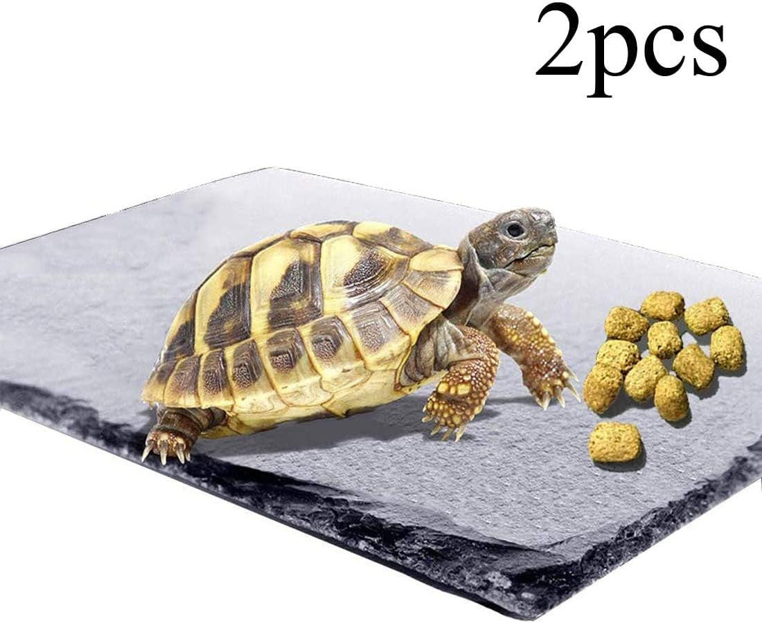 2 Pcs Reptile Basking Platform Tortoise Rock Plate Turtle Bathing Area Feeding Food Dish Resting Terrace(7.9X11.8Inch)