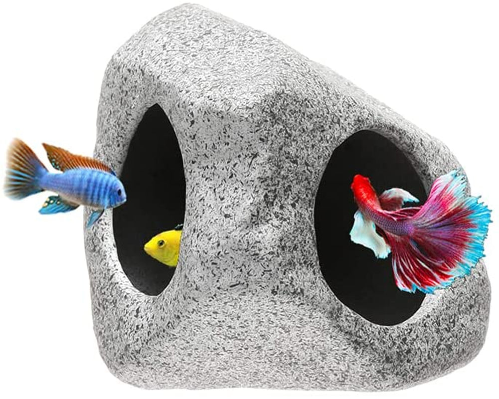 Ceramic Fish Tank Decorations, Betta Fish Tank Accessories Rock Caves, Stackable Aquarium Cichlid Cave, Betta Fish Hideout and House, Small Hiding Rock for Fish Bowl (Mountain Style)