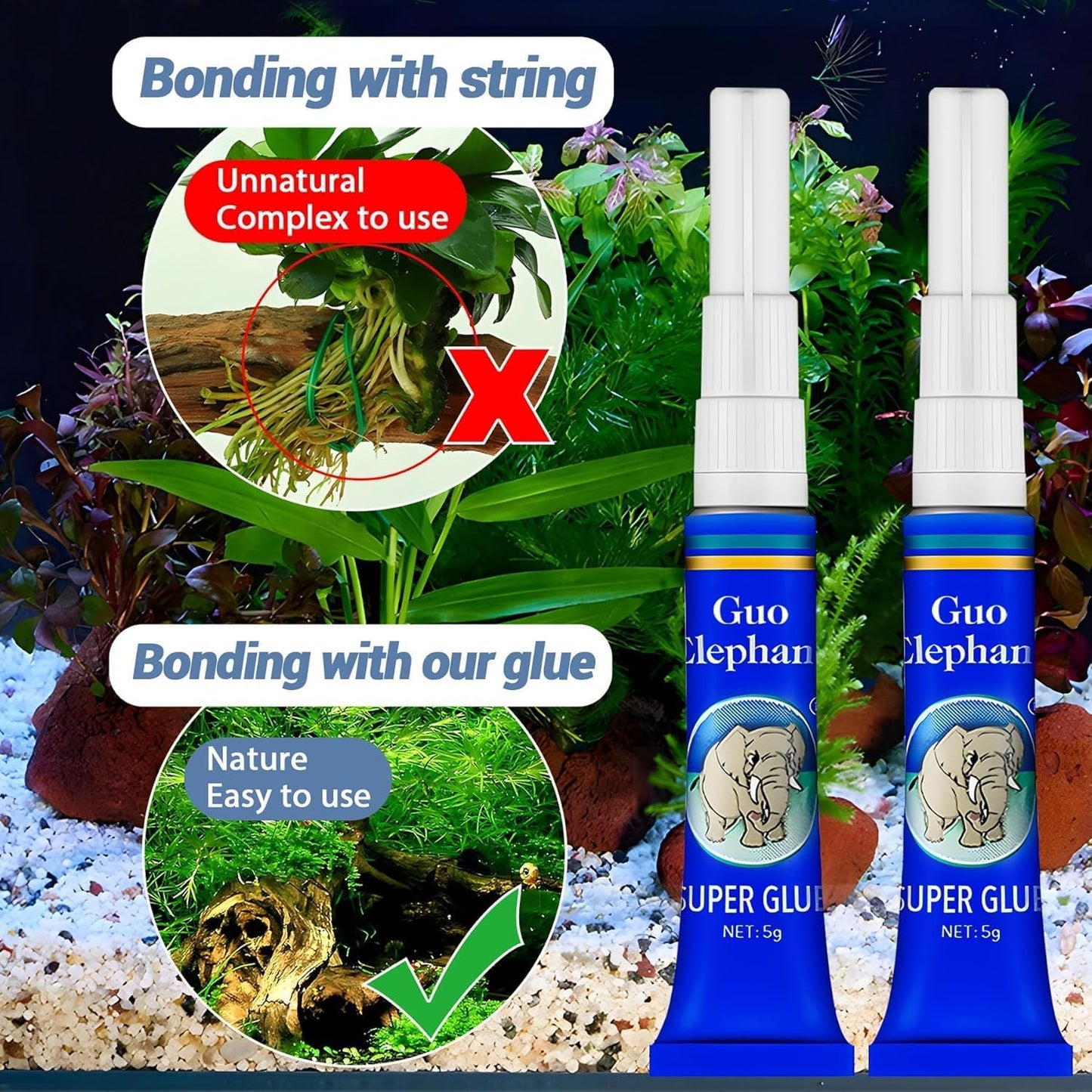 Aquarium Glue,2 Pcs Safe and Quick-Drying Aquascape Water Plant Glue for Corals Aquascaping Instant Glue for Plants, Moss, Coral, Stone, Wood,Coral, Non-Toxic, Fresh and Salt Water-Multiple Color