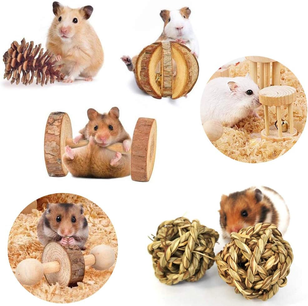12PCS Hamster Chew Toy Set,Rat Toys Natural Pine Wood,Gerbil,Hamster,Chinchilla'S Favorite Chewing Toy,Toys Accessories,Suitable for Small Pet Chewing and Playing Sports