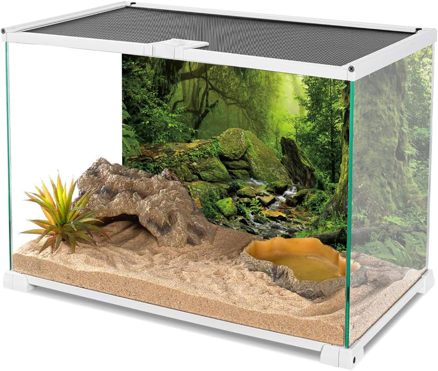 Tropical Forest Terrarium Background Stream Green Huge Tree Reptile Habitat Background Foggy Rainforest Aquarium Background 30X18 Inches Polyester Background
