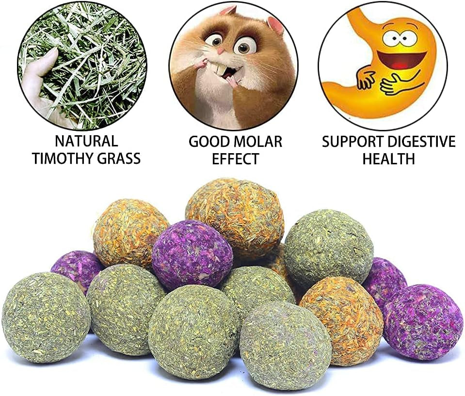 Rabbit Chew Toys,Bunny Chew Toys for Teeth, 100% Natural Flowers Flavored Timothy Hay Balls Bunny Chew Treats for Rabbits Chinchilla Hamsters Guinea Pigs Gerbils Groundhog Squirrels