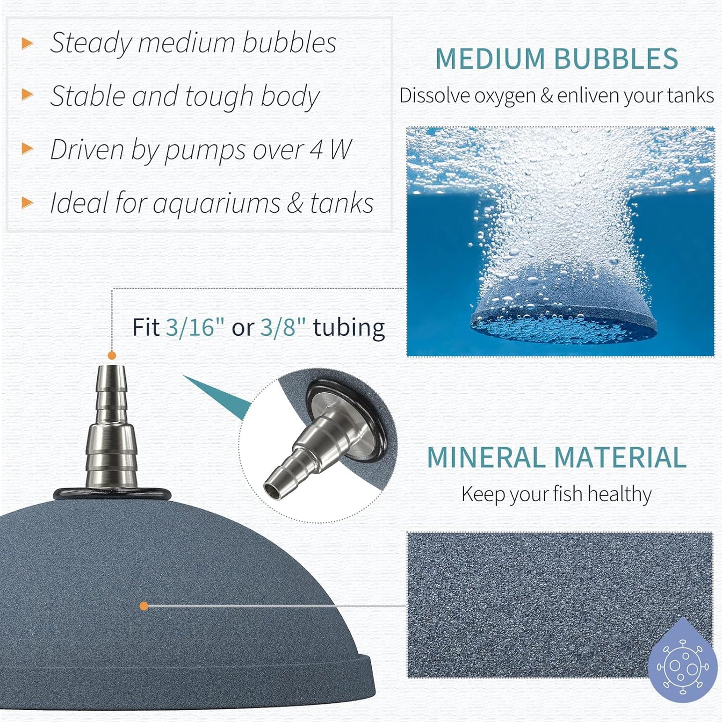 Aquarium Air Stone 4 Inch Bread, Fish Tank Air Stone Oxygen Diffuser for Air Pump Fish Tank Bucket Pond and DWC Reservoir