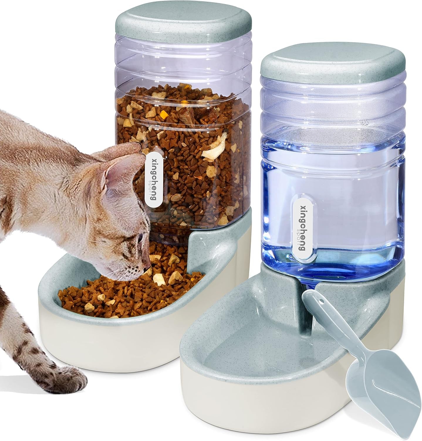 Gravity Automatic Cat Feeder and Water Dispenser - Dog Food and Water Bowl for Small, Medium, and Big Pets - 1 Gallon X 2 (Gray)