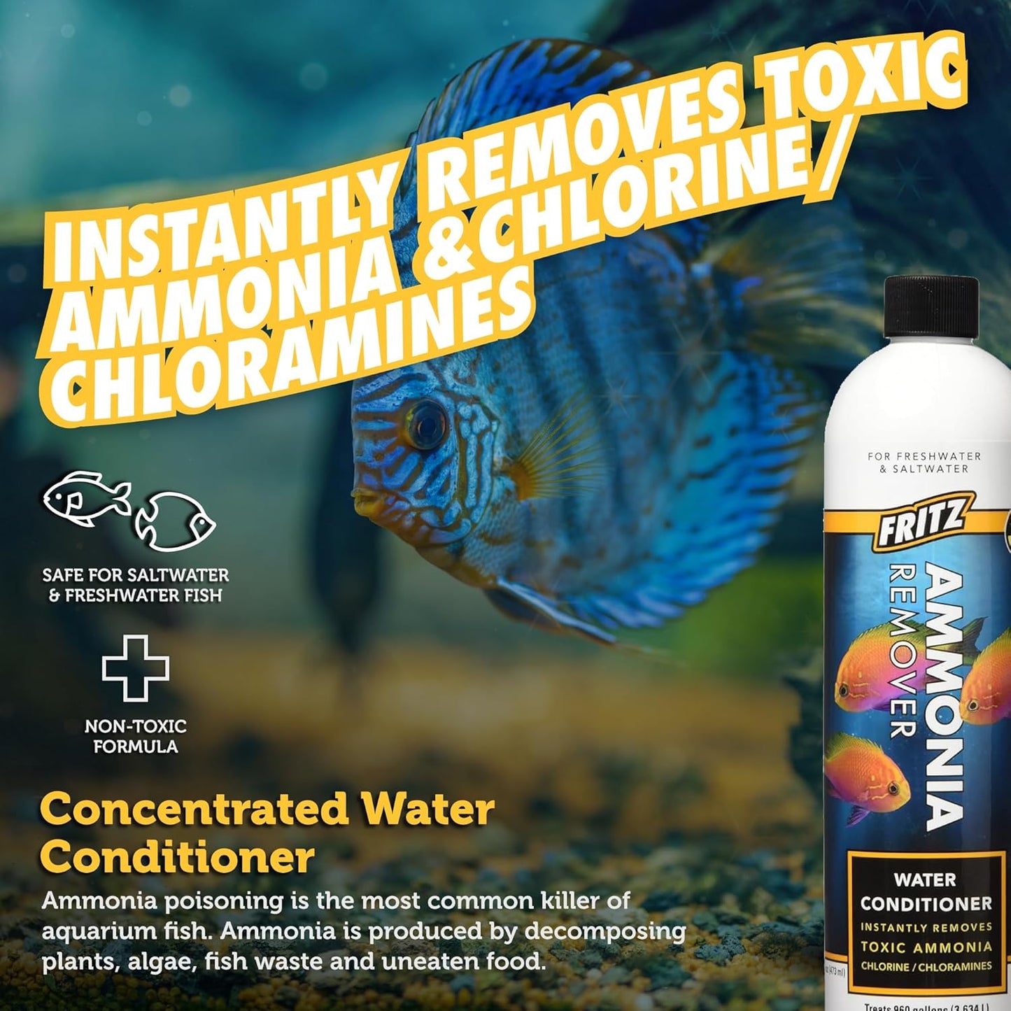 ACCR Water Conditioner Instantly Removes Toxic Ammonia/Chlorine & Chloramines for Fresh & Salt Water Aquariums (16-Ounce)