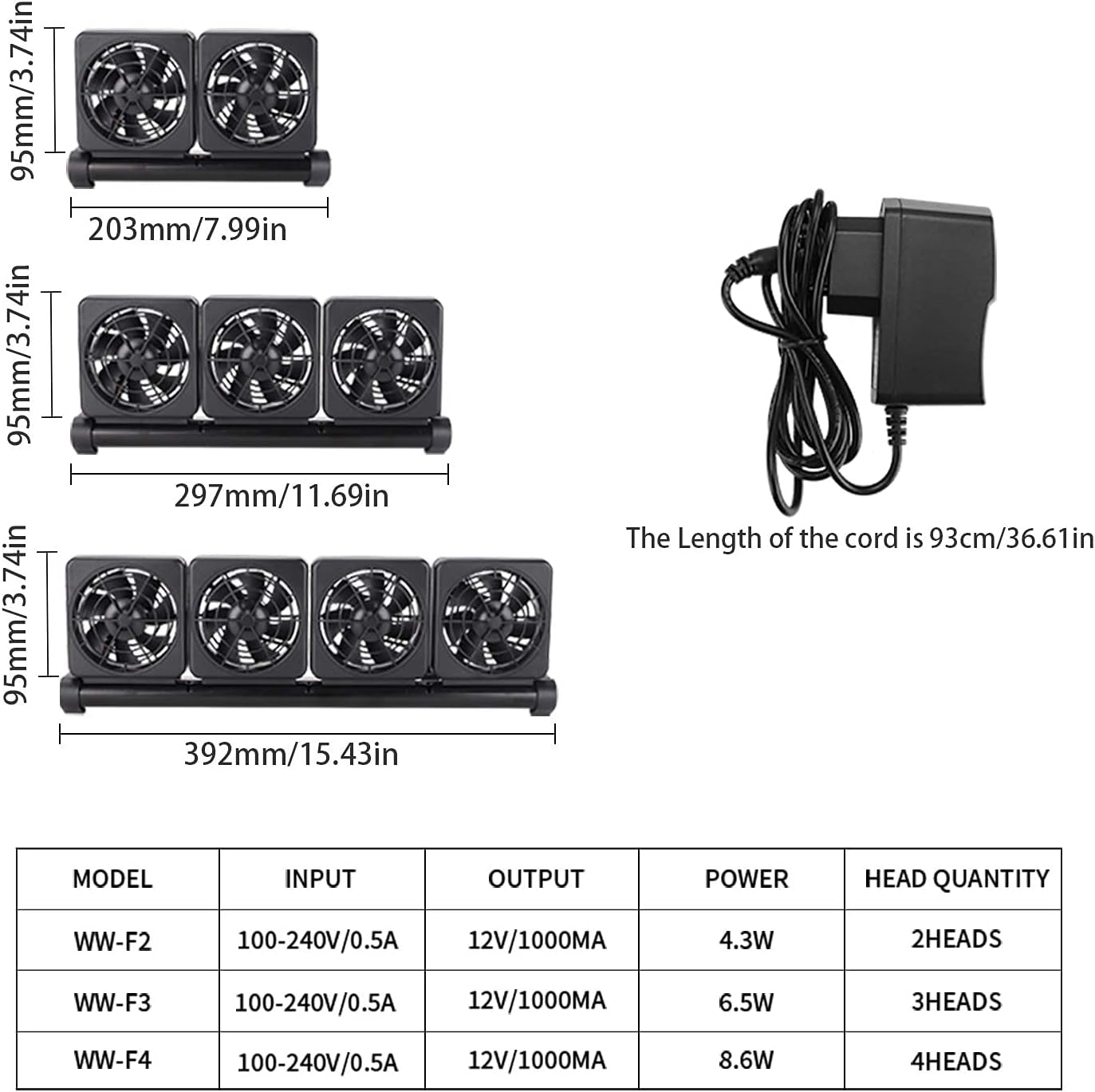 Aquarium Chillers, Fish Tank Cooling Fan System 3-Head Wind Power and Angle Adjustable Clip on Chiller, 2 Gears for Control (3-Head)