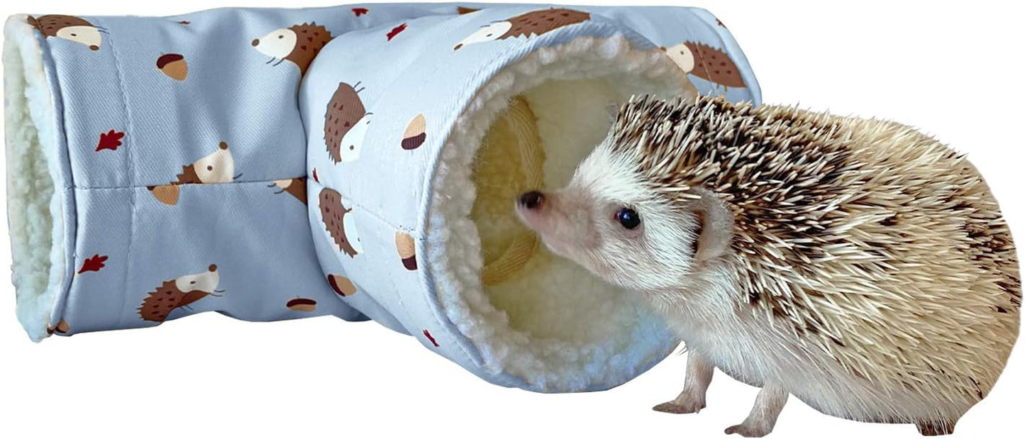 Handmade Fleece 3-Way Small Animal Tunnel Collapsible Pet Play Toy Tunnel Tube for Dwarf Rabbit Hamster Guinea Pig Toys Chinchilla Sugar Glider Hedgehog Hideout Cave (Blue)