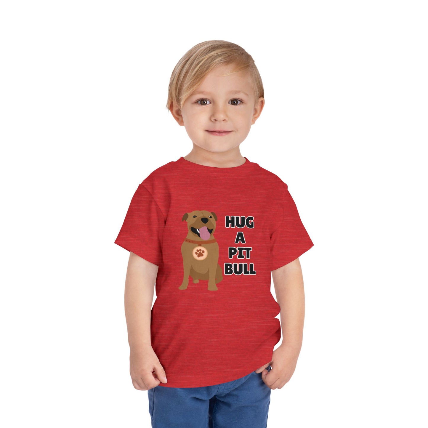 Toddler Sizes: Hug a Pitbull, Animal Rescue, Animal Adoption, Pit Bull Love Tee - Cute Short Sleeve Shirt for Kids, Animal Lovers Gift, Dog Lover Apparel, Playful Toddler Outfit, Funny Pet Tee