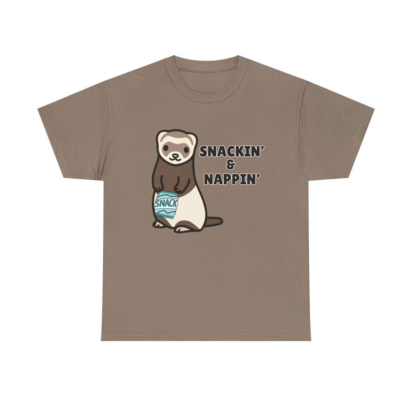Adult Sizes: Snackin' & Nappin' Ferret Unisex Heavy Cotton Tee, Funny Animal Shirt, Quirky Graphic T-Shirt, Gifts for Snack and Nap Lovers, Cute Ferret Tee