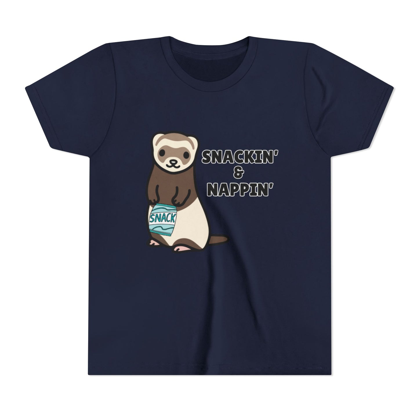 Snackin' & Nappin' Ferret Youth Tee, Fun Tee for Kids, Cute Ferret Design, Animal Lover Gift, Playful Short Sleeve Top