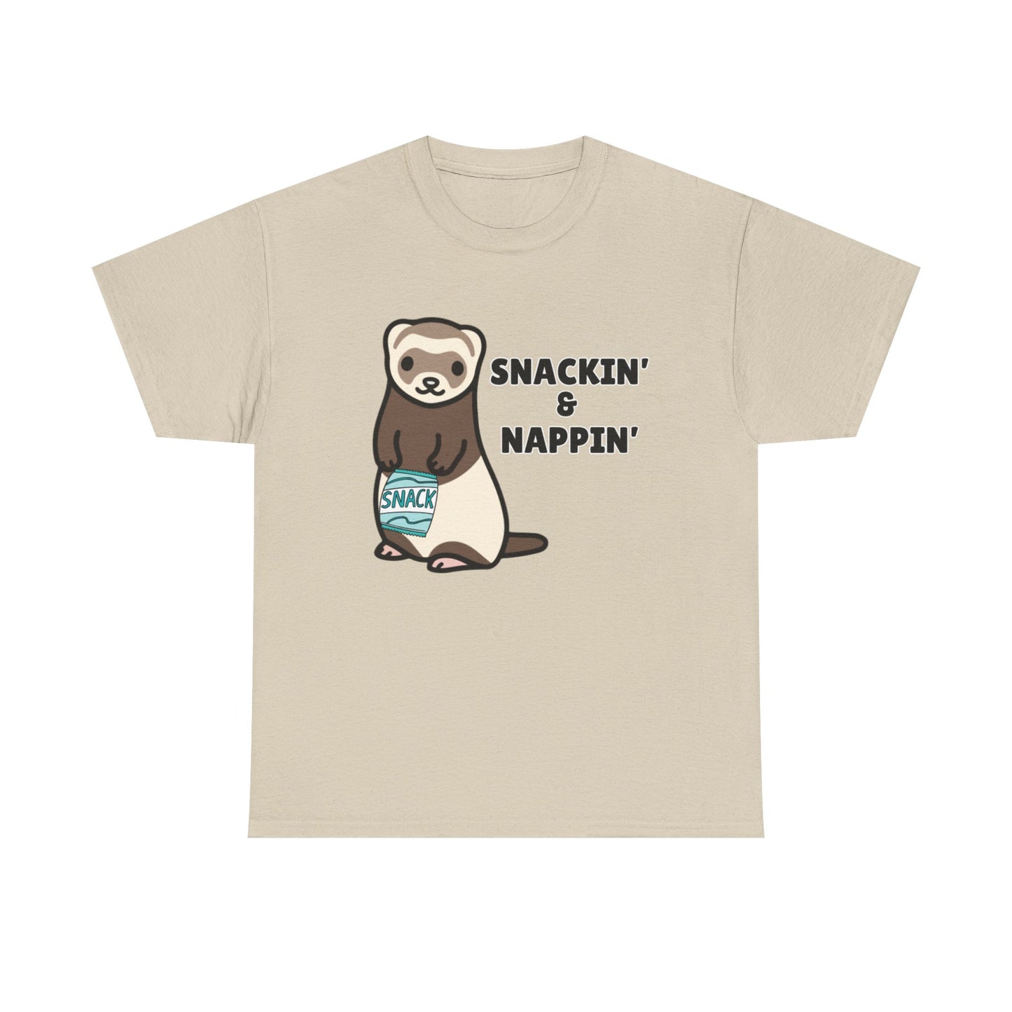 Adult Sizes: Snackin' & Nappin' Ferret Unisex Heavy Cotton Tee, Funny Animal Shirt, Quirky Graphic T-Shirt, Gifts for Snack and Nap Lovers, Cute Ferret Tee