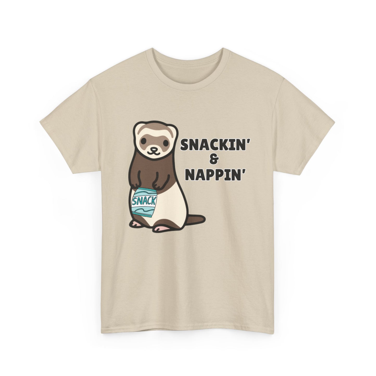 Adult Sizes: Snackin' & Nappin' Ferret Unisex Heavy Cotton Tee, Funny Animal Shirt, Quirky Graphic T-Shirt, Gifts for Snack and Nap Lovers, Cute Ferret Tee