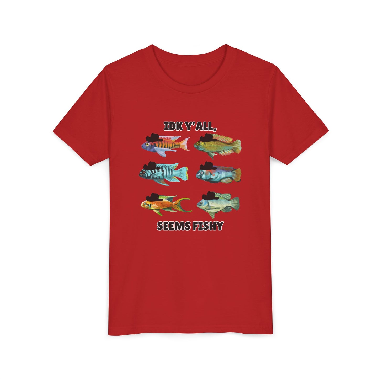 Youth Short Sleeve Tee - 'IDK Y'all, Seems Fishy' Funny Fishing Tee, Gift for Kids, Summer Outfit, Fishing