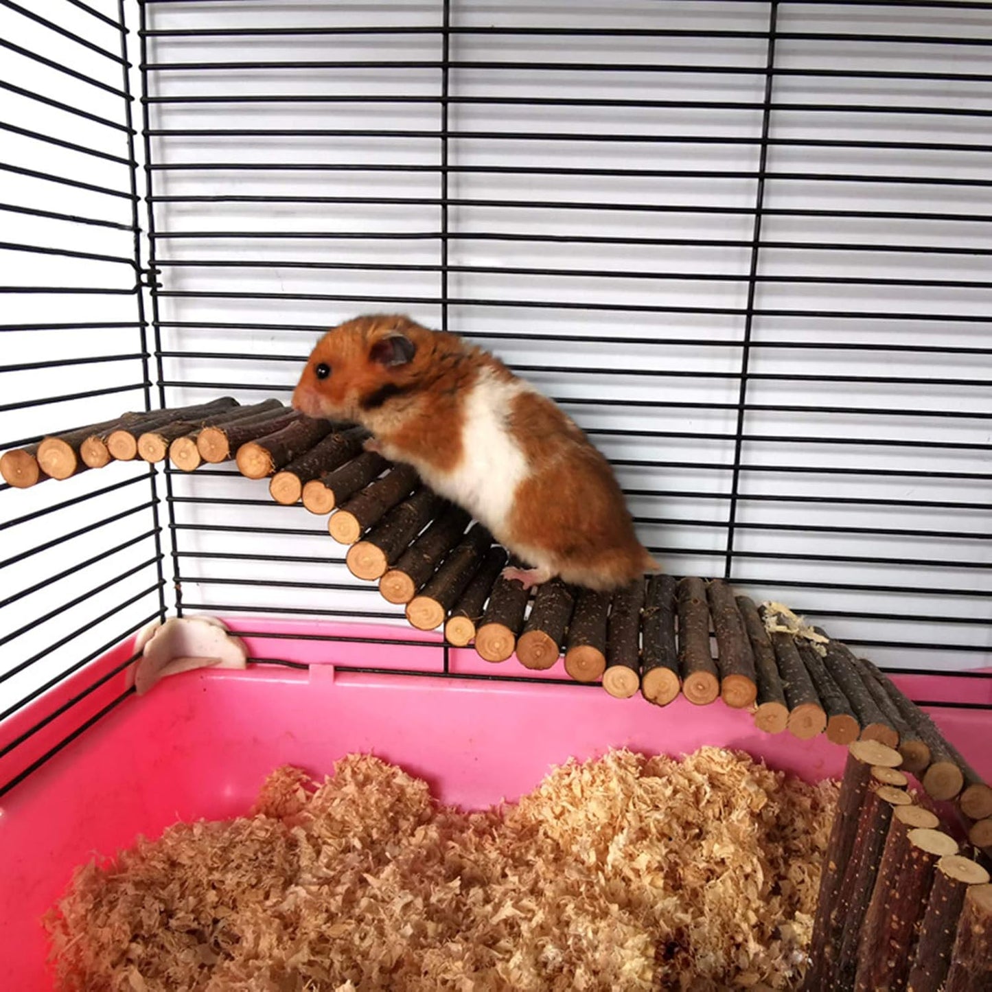 Hamster Chew Toys, 8 Pack Squirrels Toy Wooden Guinea Pig Gerbils Chinchillas Hammock Toys Accessories Ladder Natural Hideout Dumbbells Exercise Roller Teeth Care Molar Toy for Small Animals