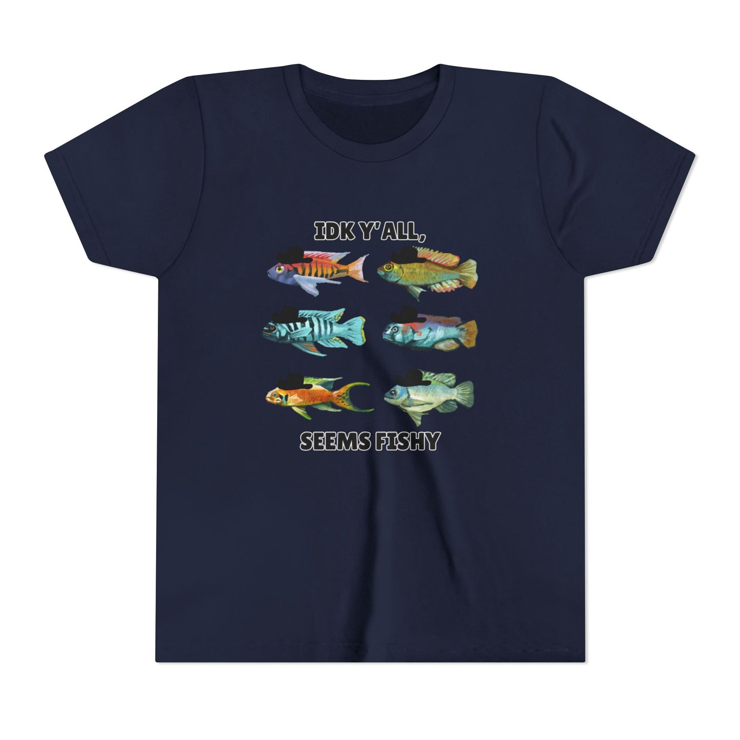 Youth Short Sleeve Tee - 'IDK Y'all, Seems Fishy' Funny Fishing Tee, Gift for Kids, Summer Outfit, Fishing