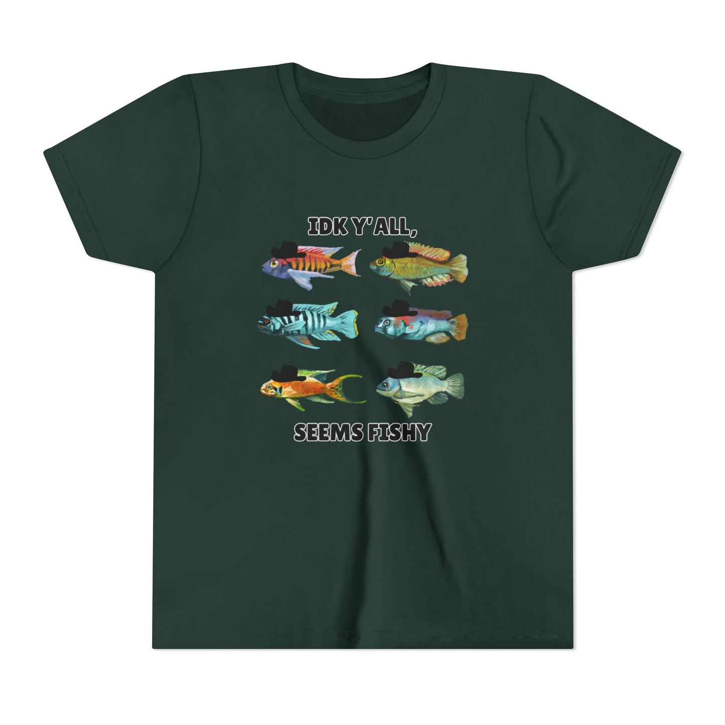 Youth Short Sleeve Tee - 'IDK Y'all, Seems Fishy' Funny Fishing Tee, Gift for Kids, Summer Outfit, Fishing