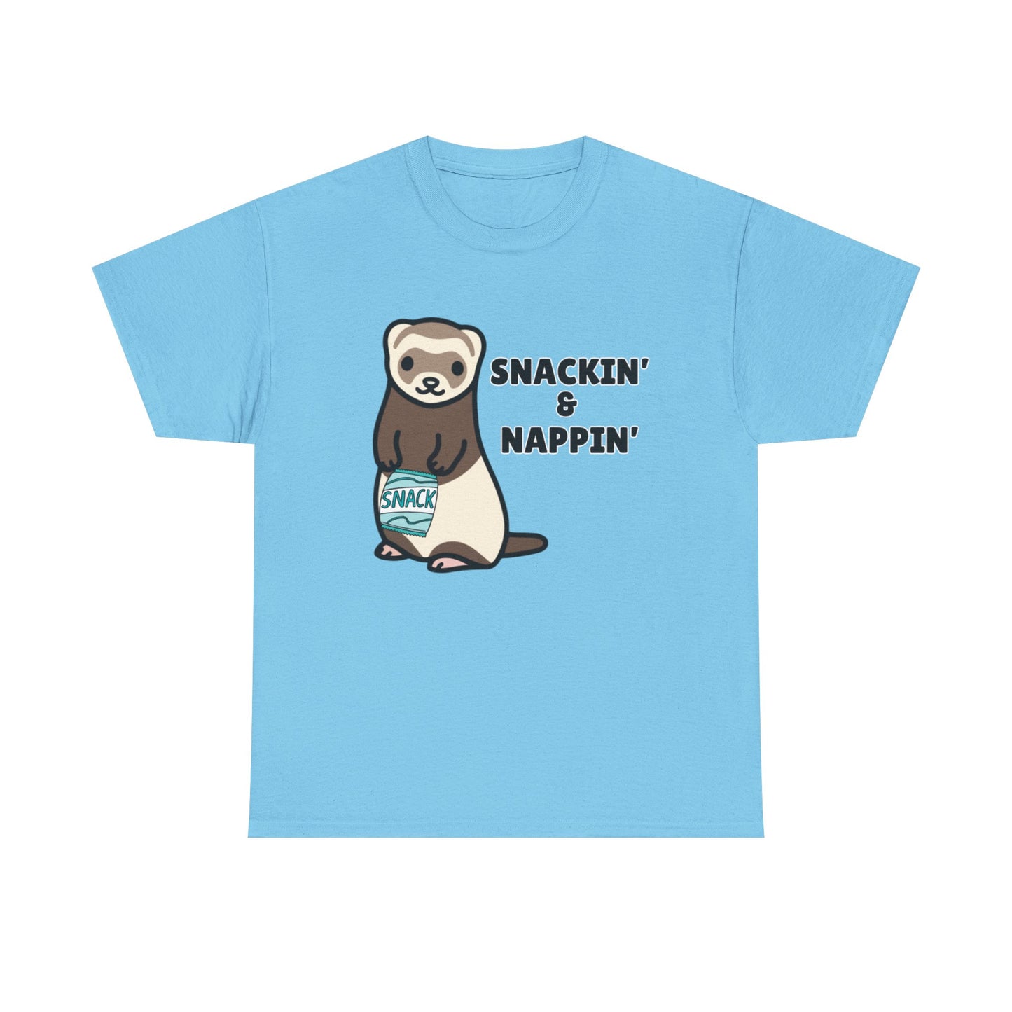 Adult Sizes: Snackin' & Nappin' Ferret Unisex Heavy Cotton Tee, Funny Animal Shirt, Quirky Graphic T-Shirt, Gifts for Snack and Nap Lovers, Cute Ferret Tee