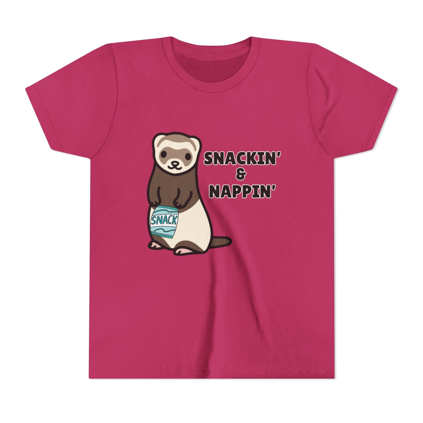Snackin' & Nappin' Ferret Youth Tee, Fun Tee for Kids, Cute Ferret Design, Animal Lover Gift, Playful Short Sleeve Top