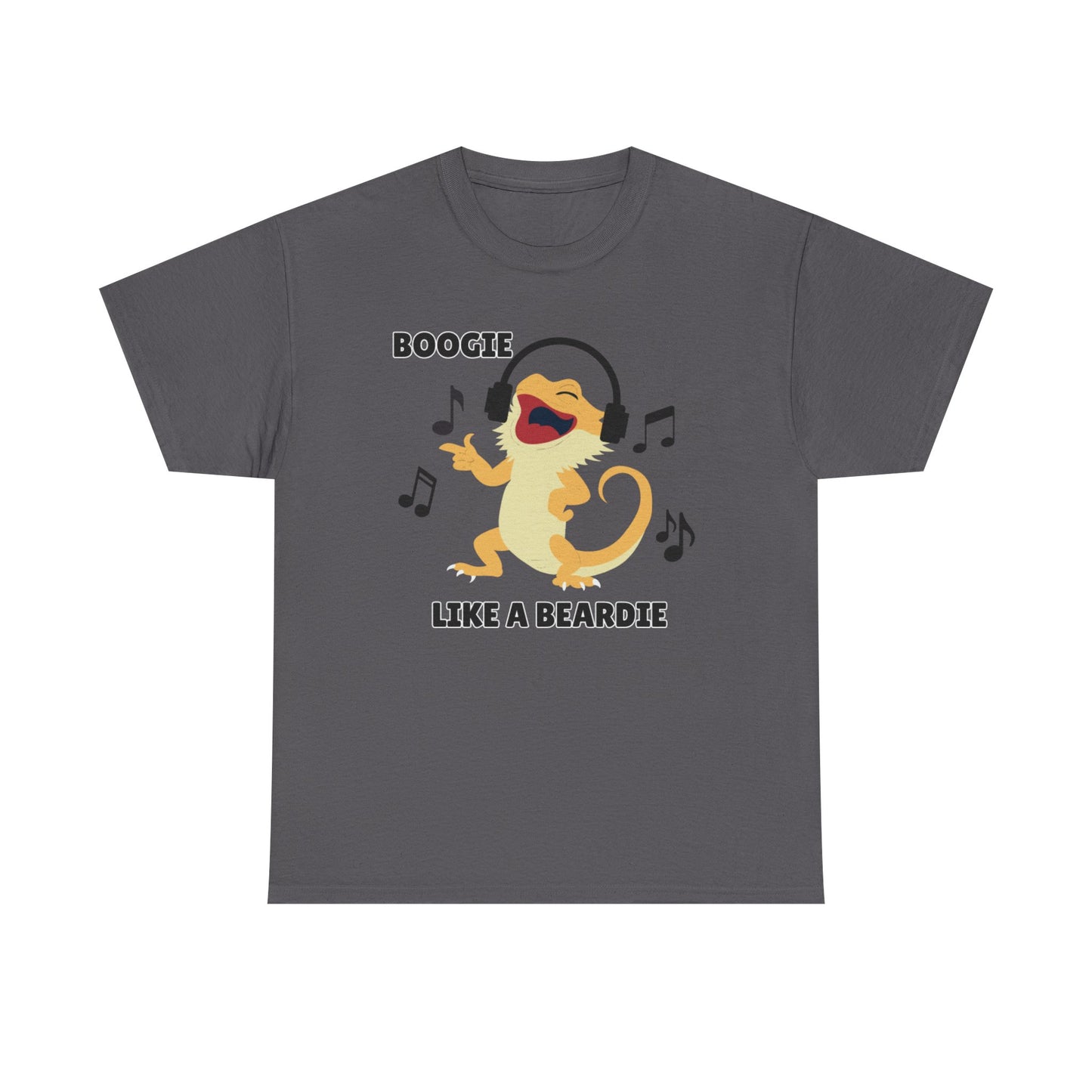 Adult Sizes: Boogie like a Beardie Bearded Dragon Unisex Heavy Cotton Tee with Fun Design - "Boogie Like a Beardie" Graphic, Music Lover Gift, Cute Shirt for Reptile Lovers
