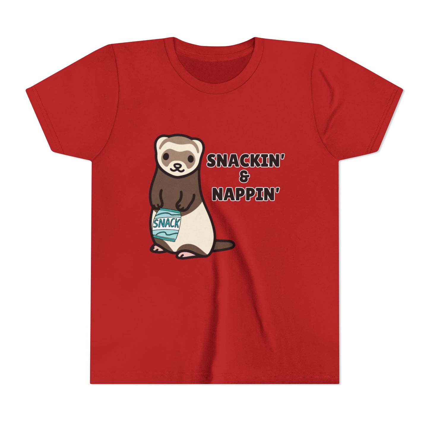 Snackin' & Nappin' Ferret Youth Tee, Fun Tee for Kids, Cute Ferret Design, Animal Lover Gift, Playful Short Sleeve Top