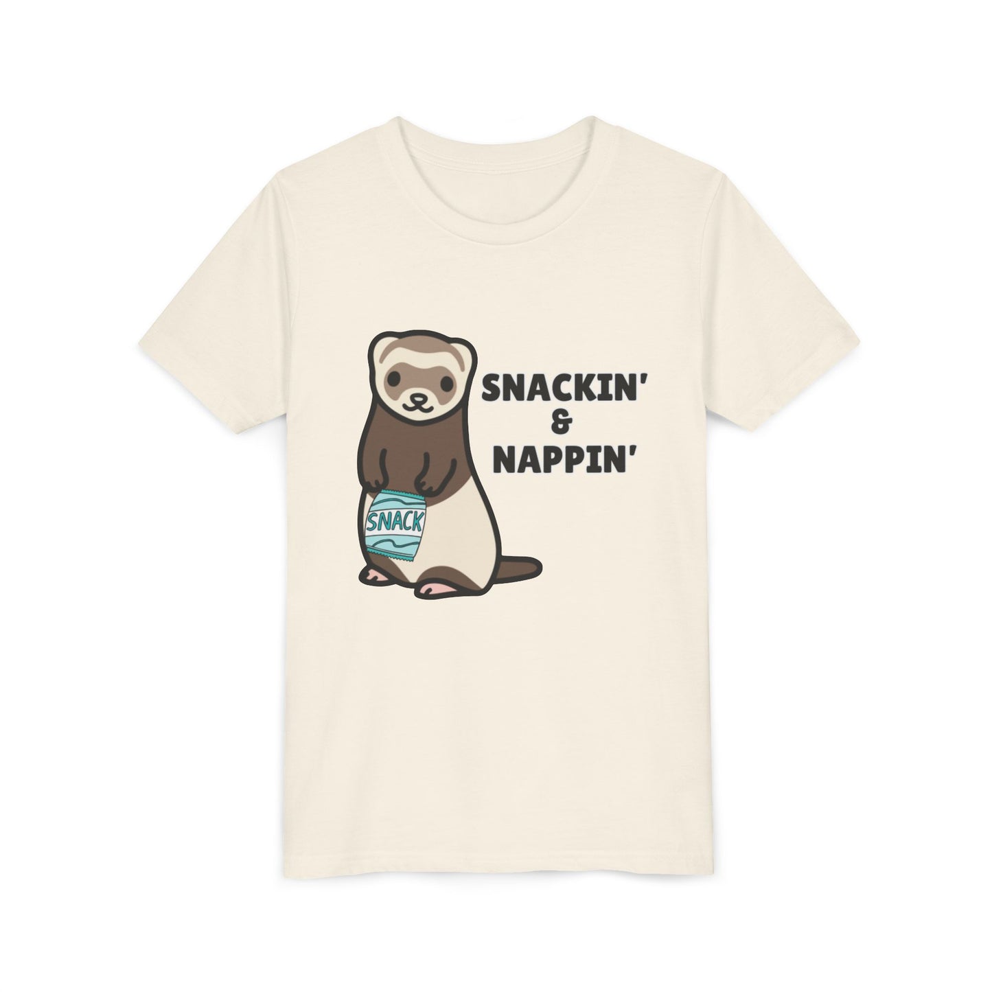 Snackin' & Nappin' Ferret Youth Tee, Fun Tee for Kids, Cute Ferret Design, Animal Lover Gift, Playful Short Sleeve Top