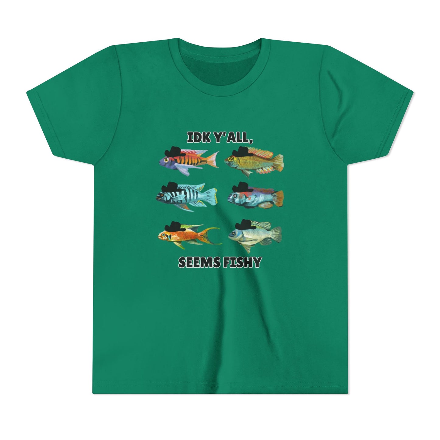 Youth Short Sleeve Tee - 'IDK Y'all, Seems Fishy' Funny Fishing Tee, Gift for Kids, Summer Outfit, Fishing