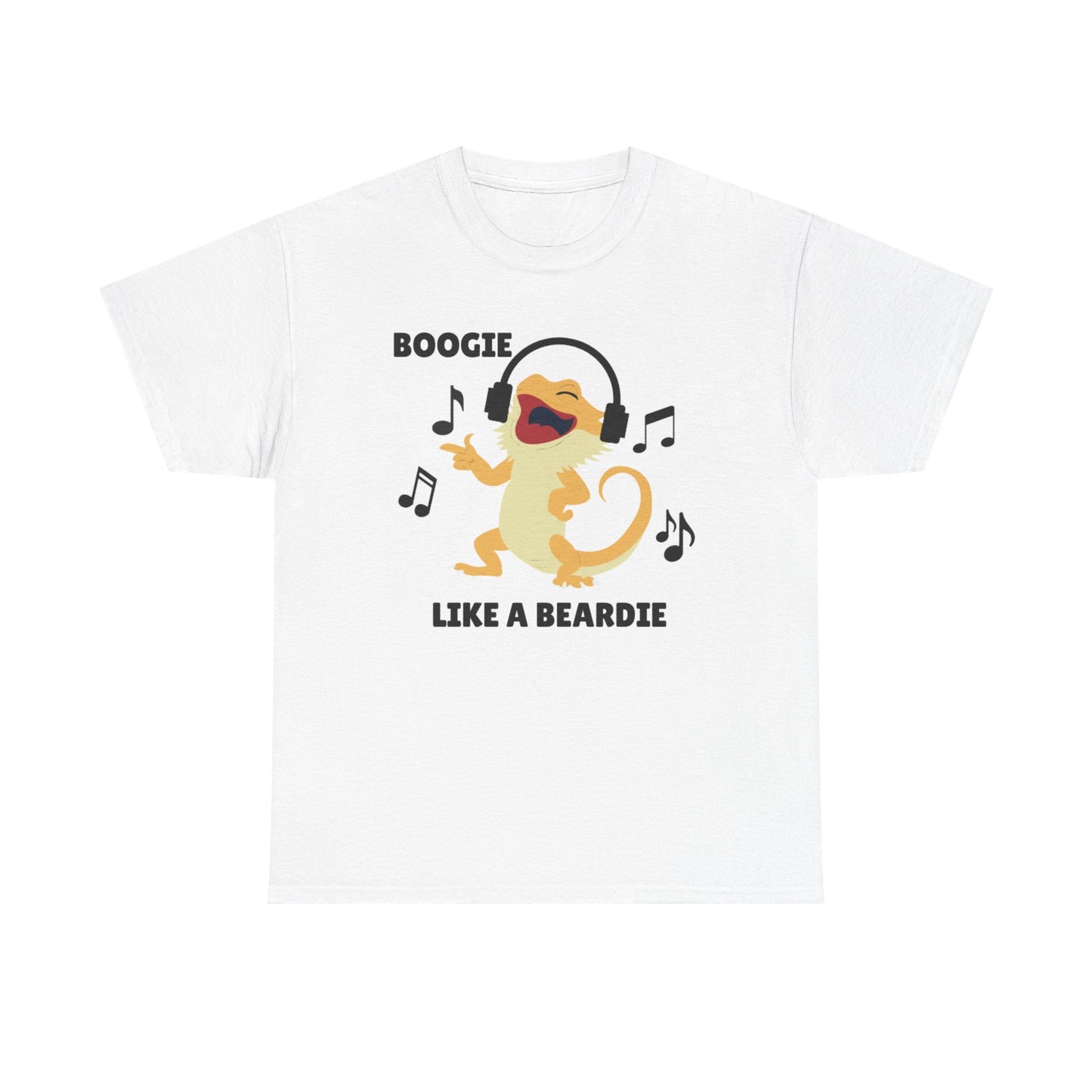Adult Sizes: Boogie like a Beardie Bearded Dragon Unisex Heavy Cotton Tee with Fun Design - "Boogie Like a Beardie" Graphic, Music Lover Gift, Cute Shirt for Reptile Lovers