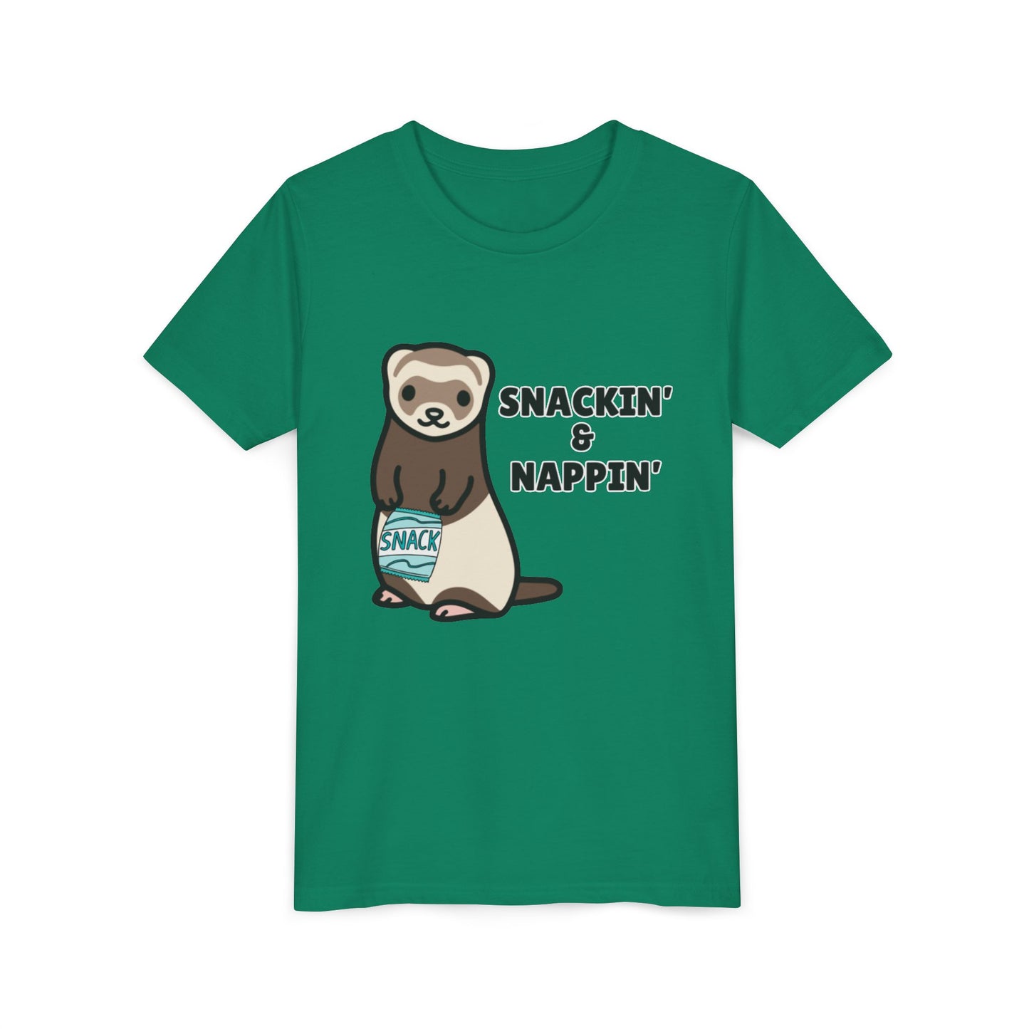 Snackin' & Nappin' Ferret Youth Tee, Fun Tee for Kids, Cute Ferret Design, Animal Lover Gift, Playful Short Sleeve Top