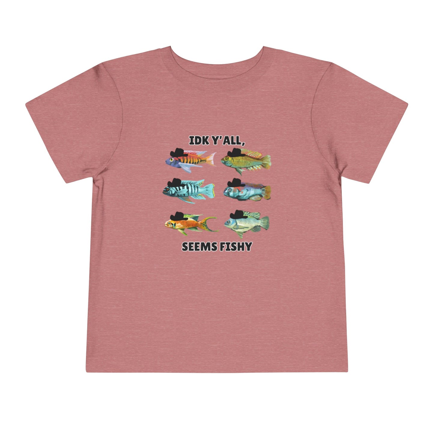 Toddler Sizes: IDK Y'all, Seems Fishy, Fish & Fishing Cowboy Hat Shirt, Short Sleeve Tee - 'IDK Y'all, Seems Fishy' Fun T-Shirt, Cute Kids Apparel, Summer Essentials