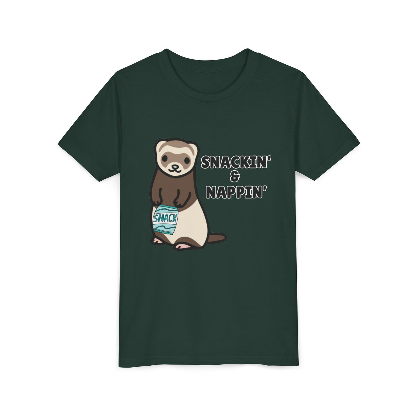 Snackin' & Nappin' Ferret Youth Tee, Fun Tee for Kids, Cute Ferret Design, Animal Lover Gift, Playful Short Sleeve Top