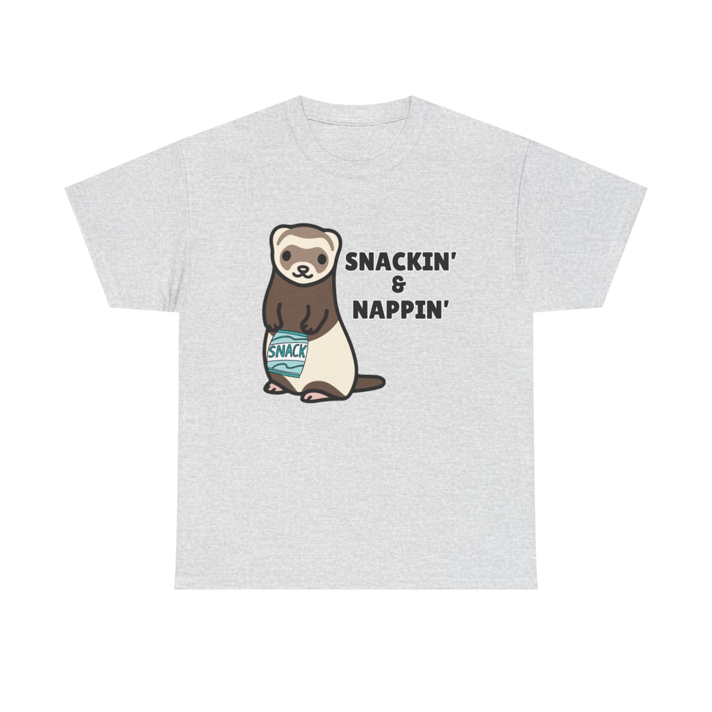 Adult Sizes: Snackin' & Nappin' Ferret Unisex Heavy Cotton Tee, Funny Animal Shirt, Quirky Graphic T-Shirt, Gifts for Snack and Nap Lovers, Cute Ferret Tee