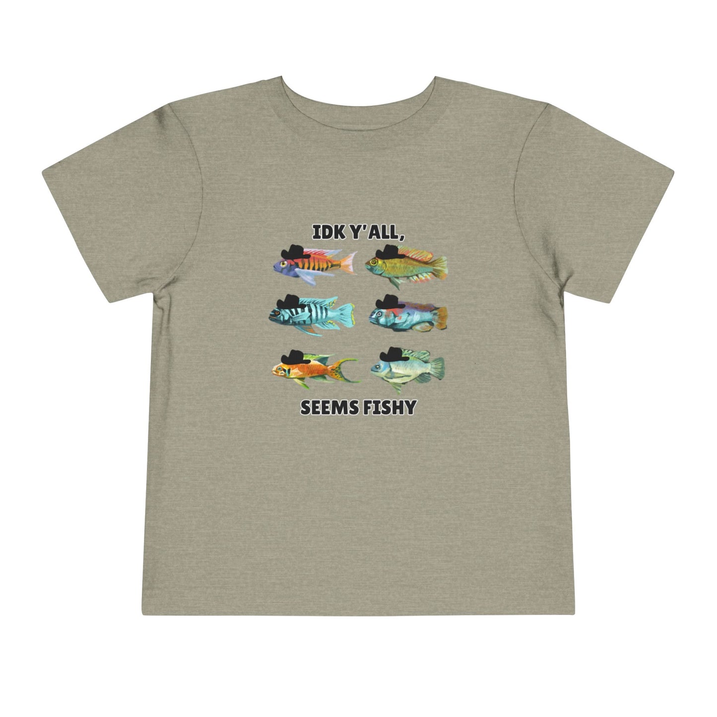 Toddler Sizes: IDK Y'all, Seems Fishy, Fish & Fishing Cowboy Hat Shirt, Short Sleeve Tee - 'IDK Y'all, Seems Fishy' Fun T-Shirt, Cute Kids Apparel, Summer Essentials