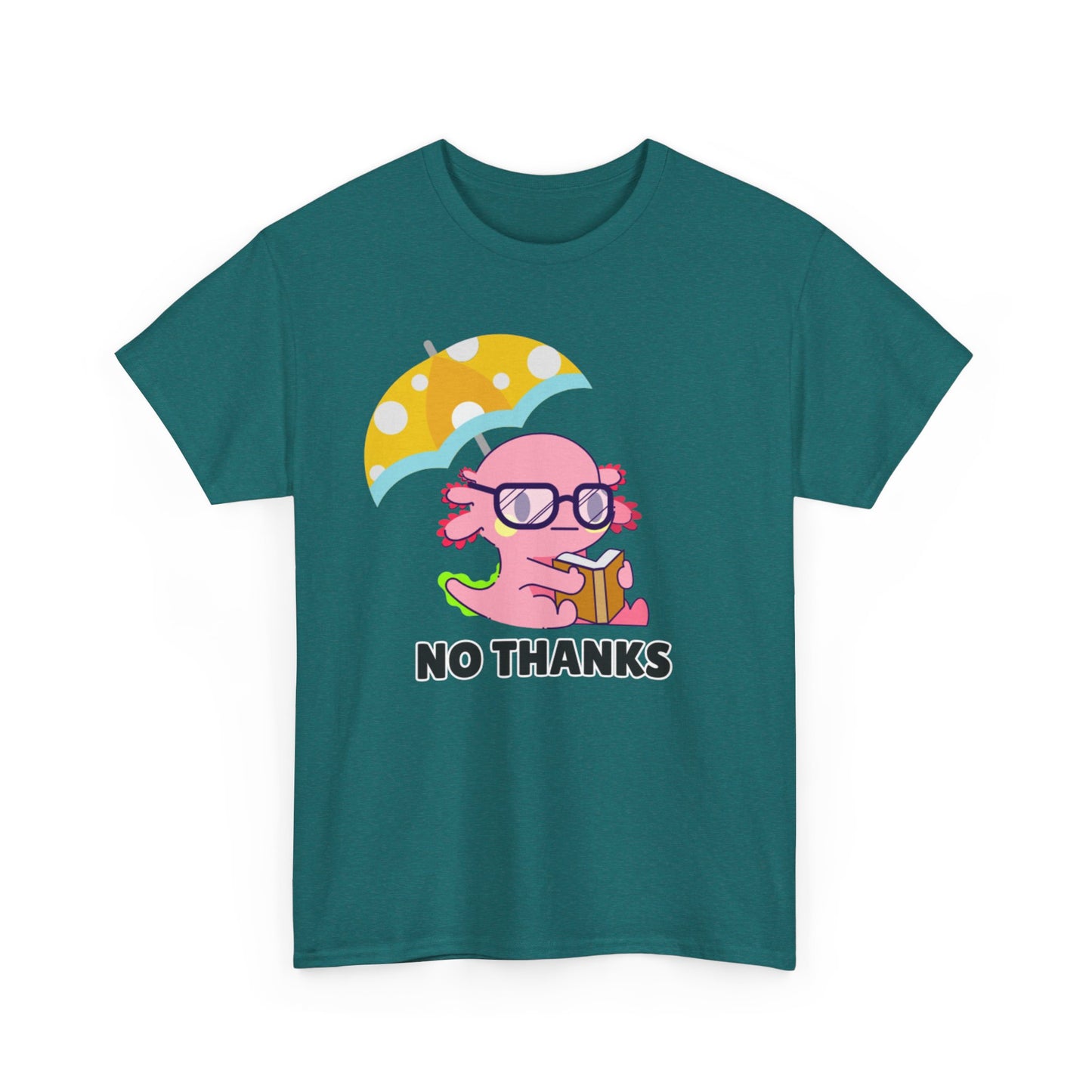 Adult Sizes: "No Thanks" Axolotl Umbrella Playful Pink Cartoon Tee - 'No Thanks' Unisex Cotton T-Shirt, Gift for Teens, Casual Wear, Summer Style, Trendy Graphic Tee