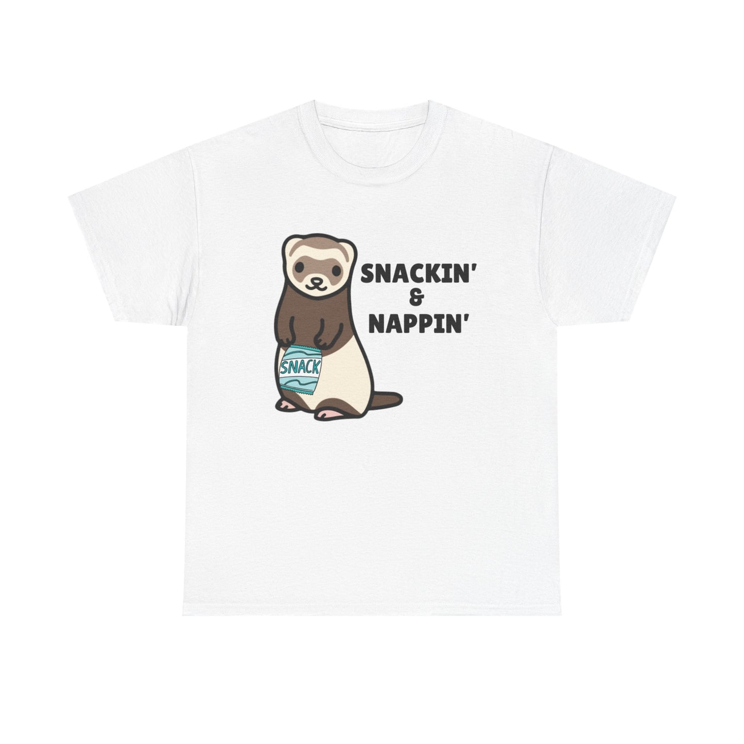 Adult Sizes: Snackin' & Nappin' Ferret Unisex Heavy Cotton Tee, Funny Animal Shirt, Quirky Graphic T-Shirt, Gifts for Snack and Nap Lovers, Cute Ferret Tee