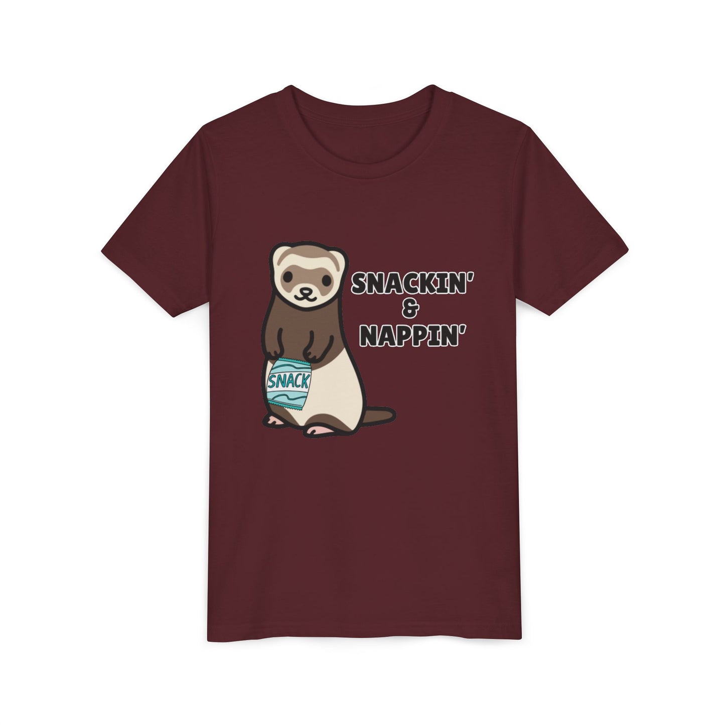 Snackin' & Nappin' Ferret Youth Tee, Fun Tee for Kids, Cute Ferret Design, Animal Lover Gift, Playful Short Sleeve Top