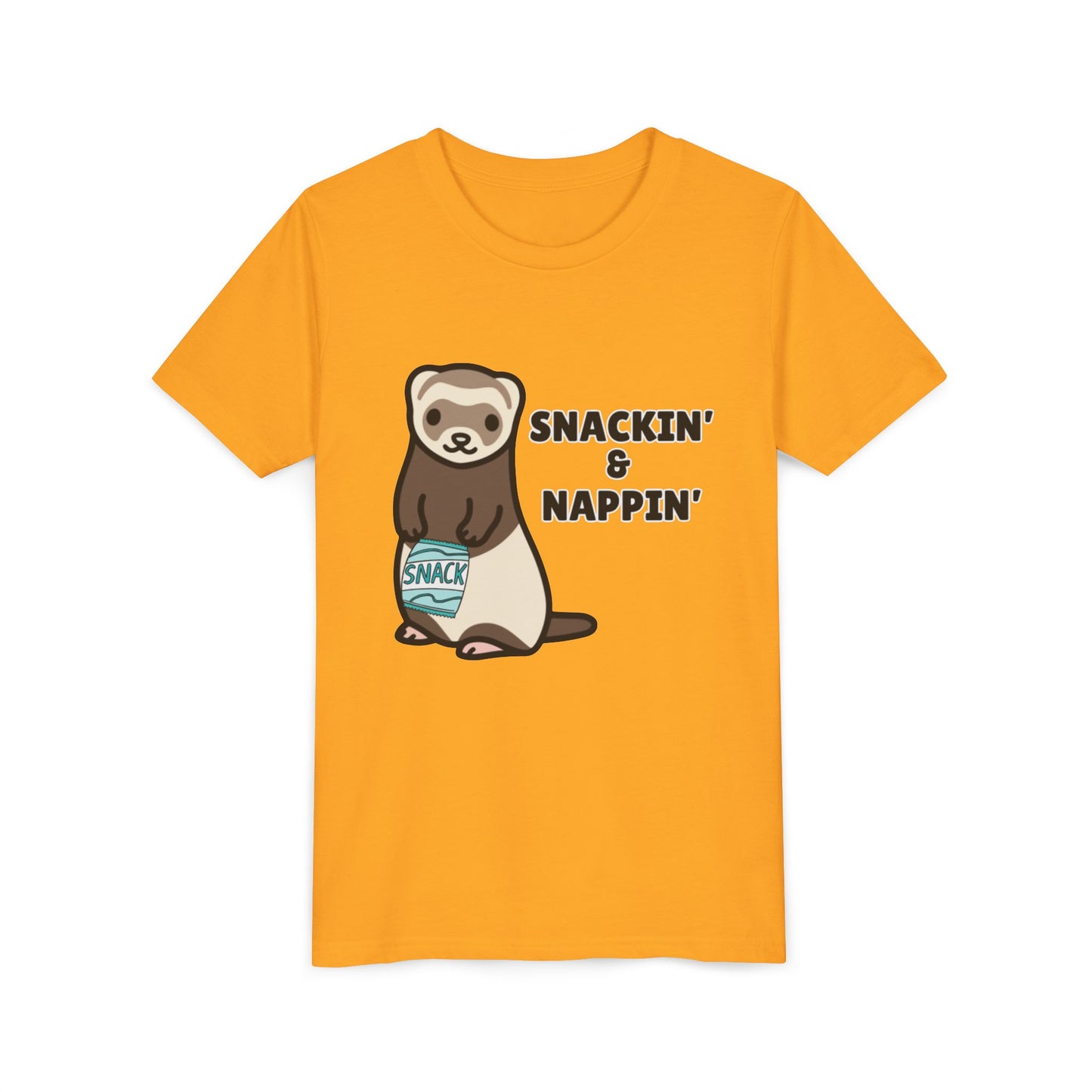 Snackin' & Nappin' Ferret Youth Tee, Fun Tee for Kids, Cute Ferret Design, Animal Lover Gift, Playful Short Sleeve Top