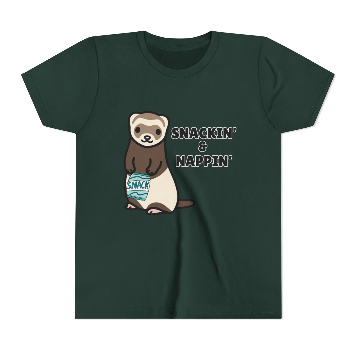 Snackin' & Nappin' Ferret Youth Tee, Fun Tee for Kids, Cute Ferret Design, Animal Lover Gift, Playful Short Sleeve Top