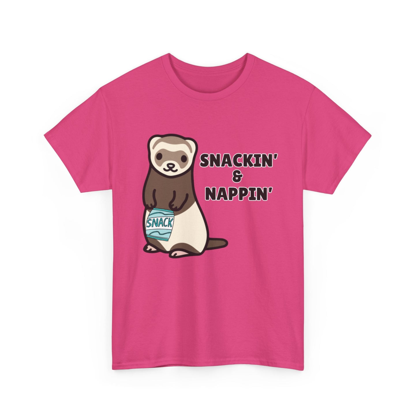 Adult Sizes: Snackin' & Nappin' Ferret Unisex Heavy Cotton Tee, Funny Animal Shirt, Quirky Graphic T-Shirt, Gifts for Snack and Nap Lovers, Cute Ferret Tee