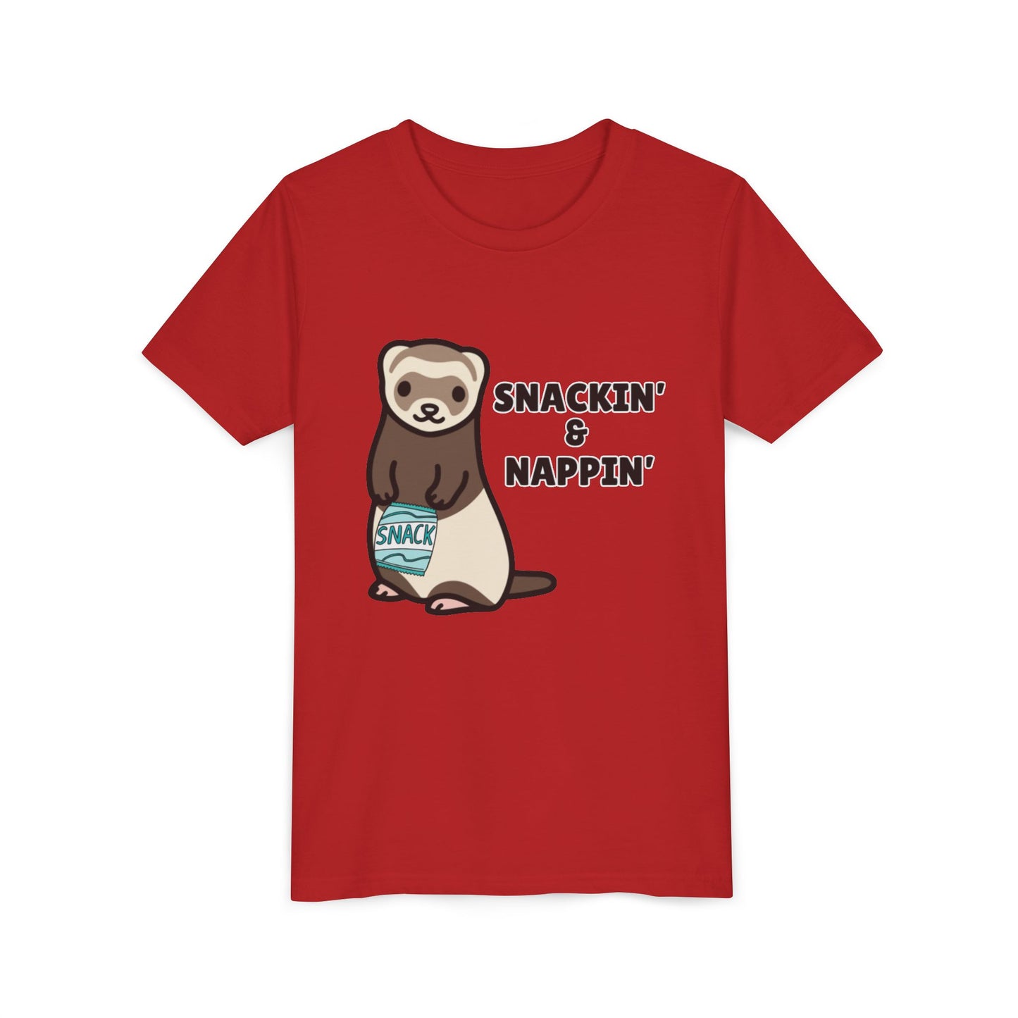 Snackin' & Nappin' Ferret Youth Tee, Fun Tee for Kids, Cute Ferret Design, Animal Lover Gift, Playful Short Sleeve Top