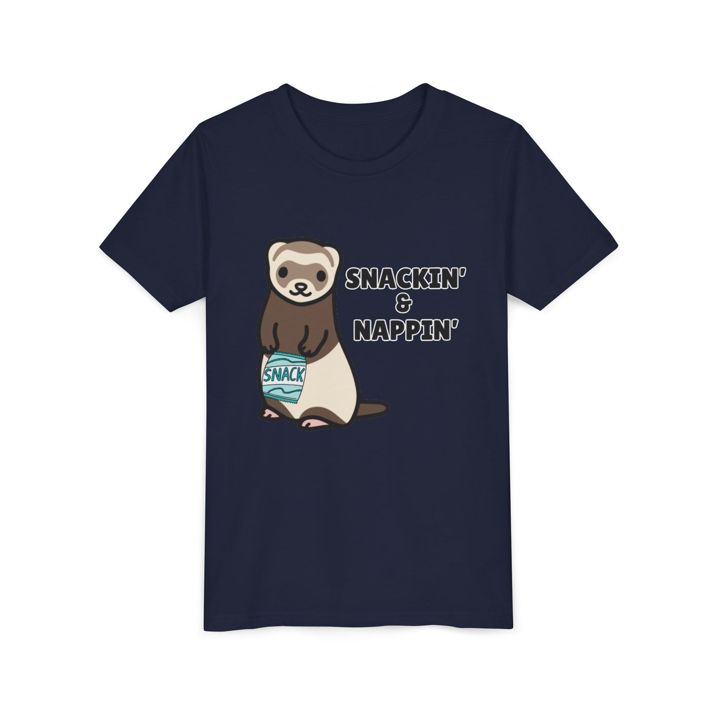 Snackin' & Nappin' Ferret Youth Tee, Fun Tee for Kids, Cute Ferret Design, Animal Lover Gift, Playful Short Sleeve Top