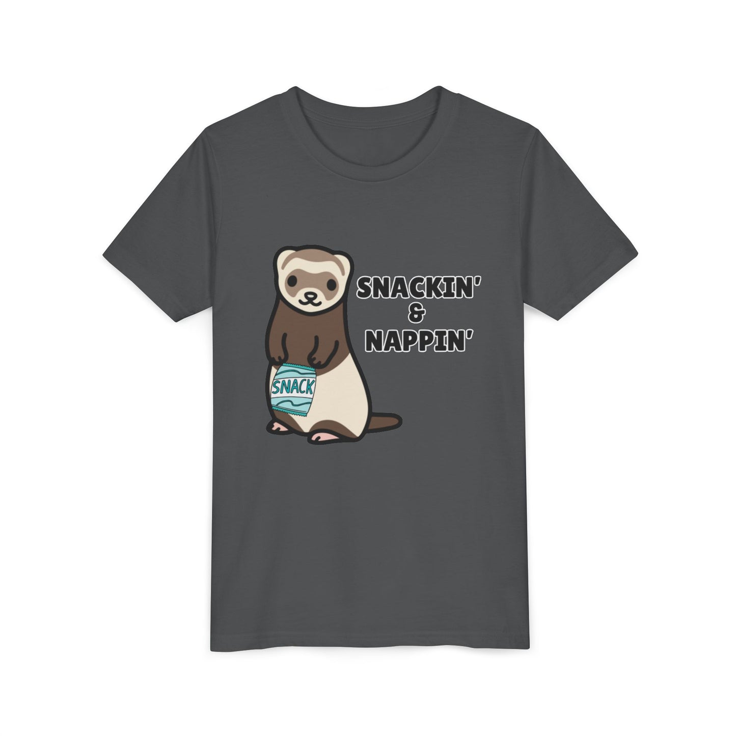 Snackin' & Nappin' Ferret Youth Tee, Fun Tee for Kids, Cute Ferret Design, Animal Lover Gift, Playful Short Sleeve Top
