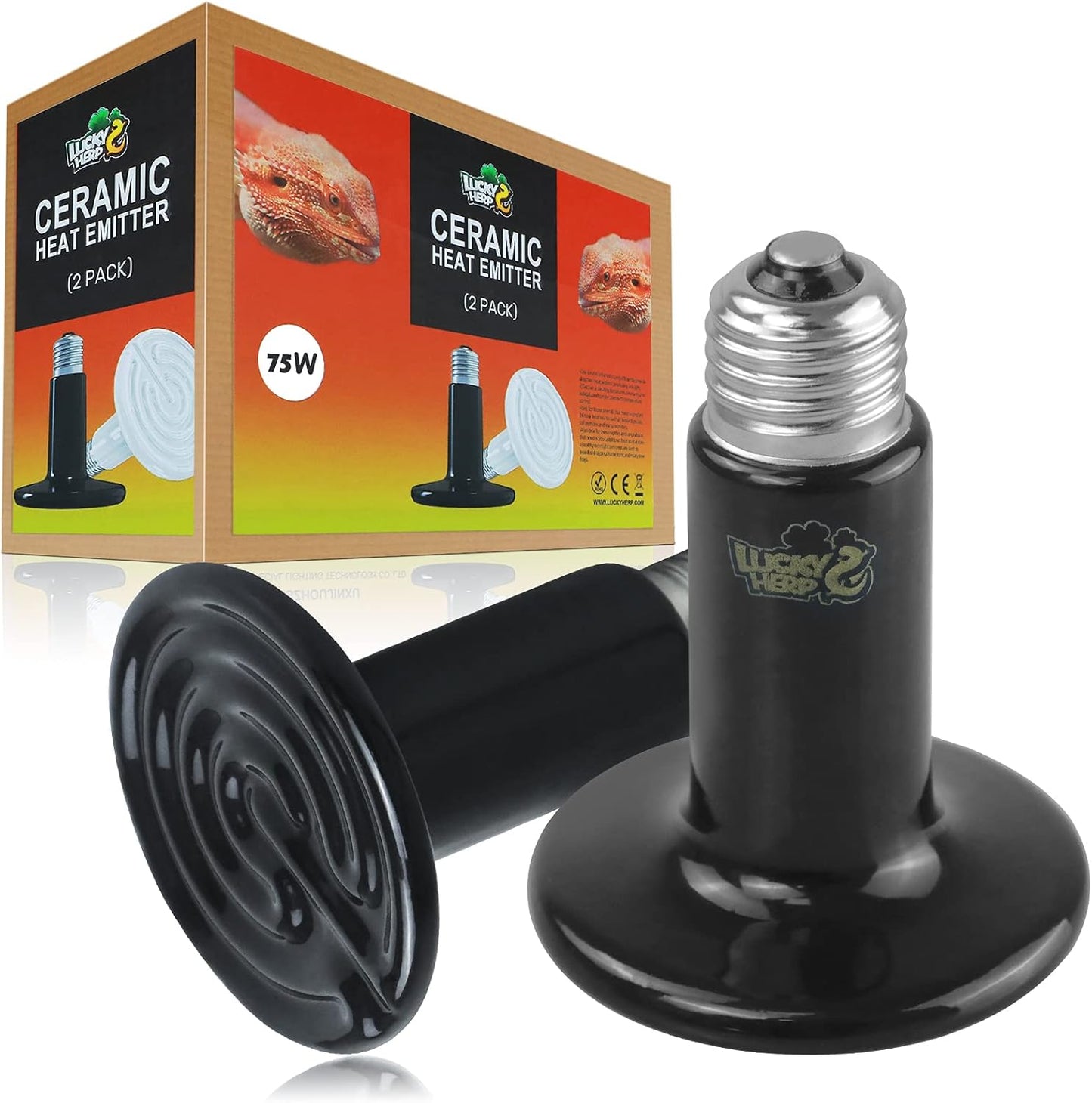 75W Ceramic Heat Emitter, Reptile Heat Bulbs, Ceramic Heat Lamp for Reptiles, Amphibian, Chicken, Dog, Cat (2-Pack)