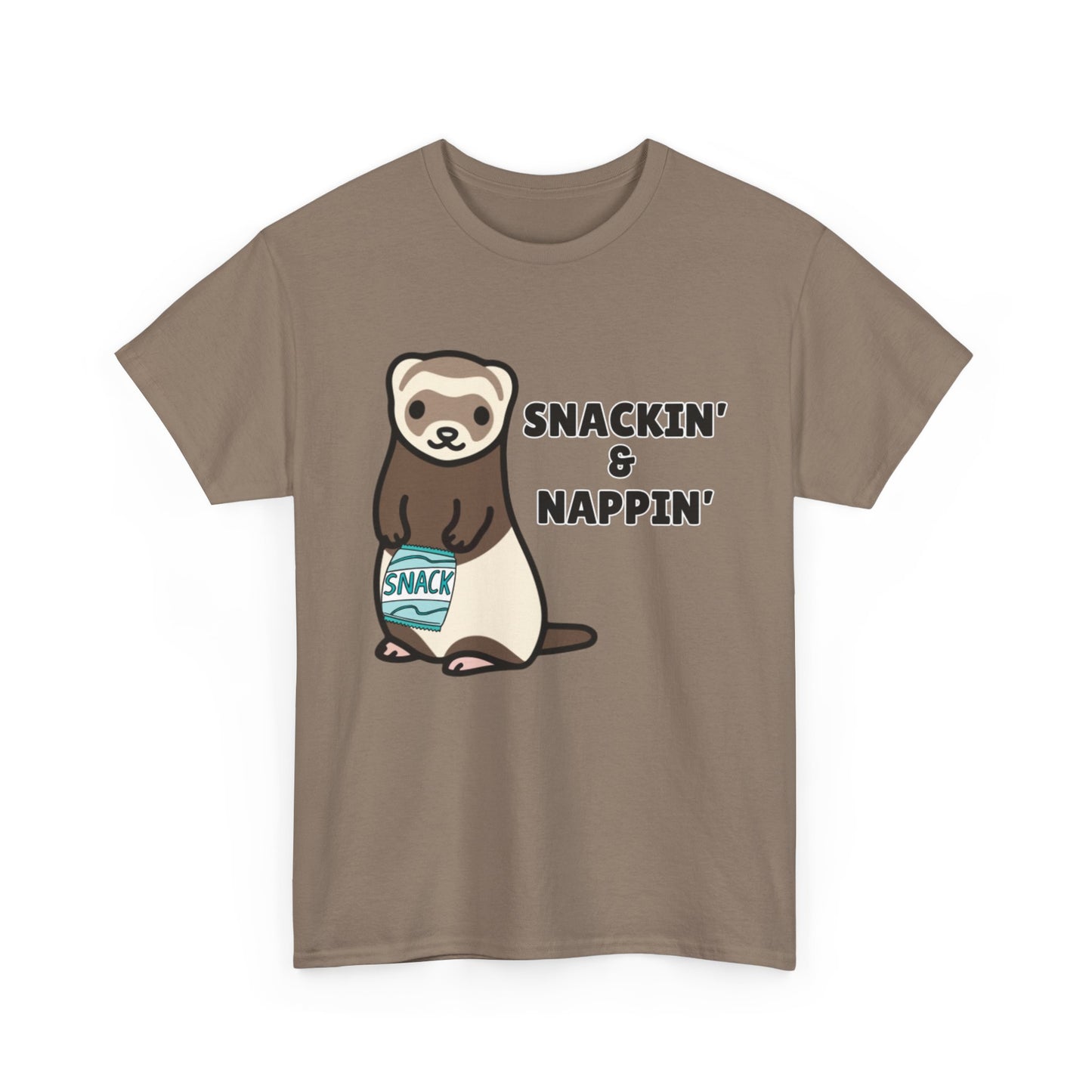 Adult Sizes: Snackin' & Nappin' Ferret Unisex Heavy Cotton Tee, Funny Animal Shirt, Quirky Graphic T-Shirt, Gifts for Snack and Nap Lovers, Cute Ferret Tee