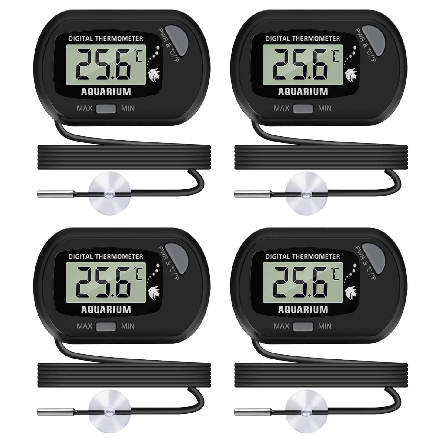 LCD Digital Aquarium Thermometer, Fish Tank Thermometer with Water-Resistant Sensor Probe and Suction Cup for Reptile, Turtle Incubators, Terrarium Water Thermometer (4)