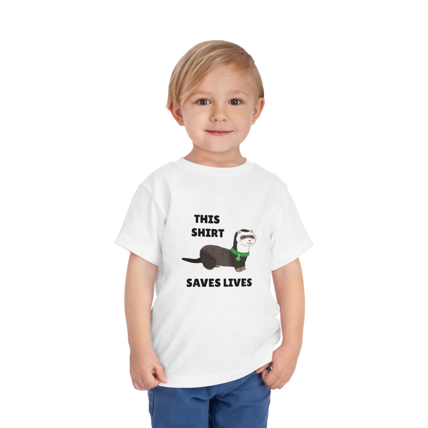 Toddler Sizes: This shirt Saves Lives Tee with Fun Ferret Design - Cute Short Sleeve Shirt, Animal Rescue, Animal Adoption, Kids Apparel, Gift for Animal Lovers, Playtime Wear