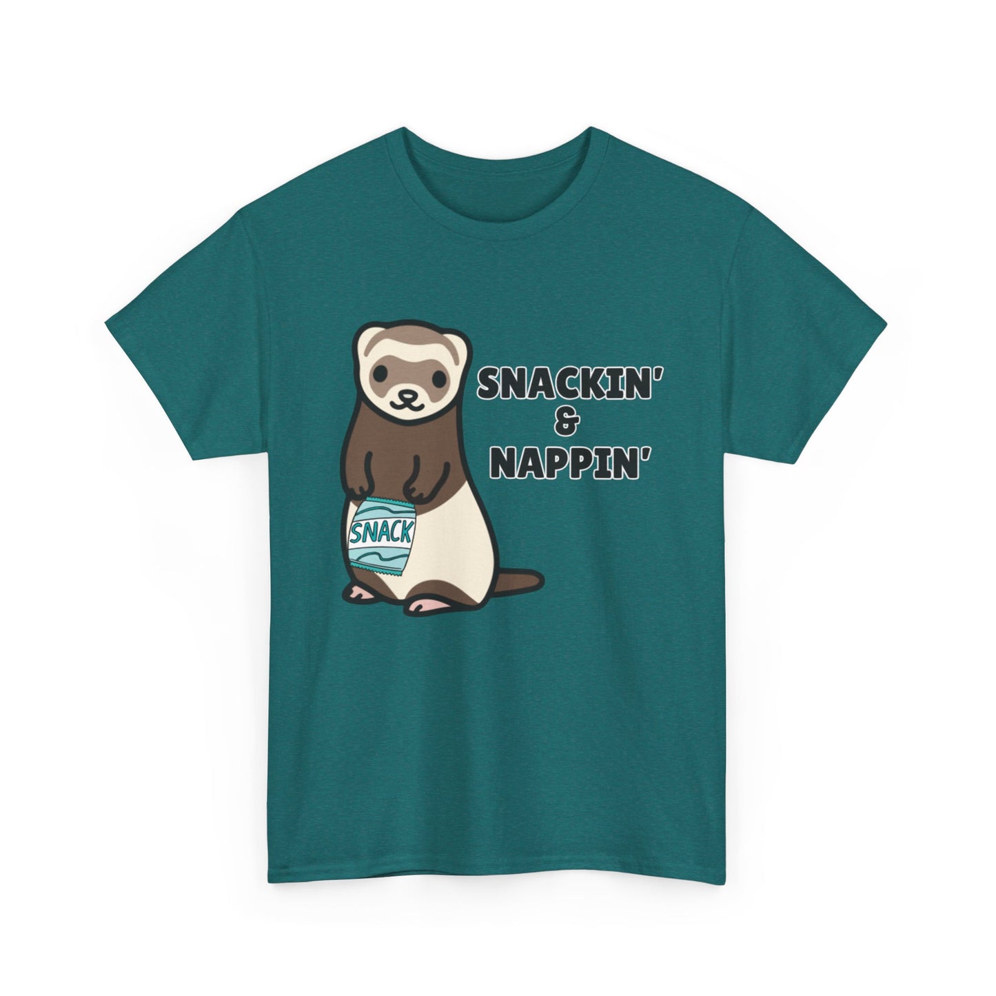 Adult Sizes: Snackin' & Nappin' Ferret Unisex Heavy Cotton Tee, Funny Animal Shirt, Quirky Graphic T-Shirt, Gifts for Snack and Nap Lovers, Cute Ferret Tee