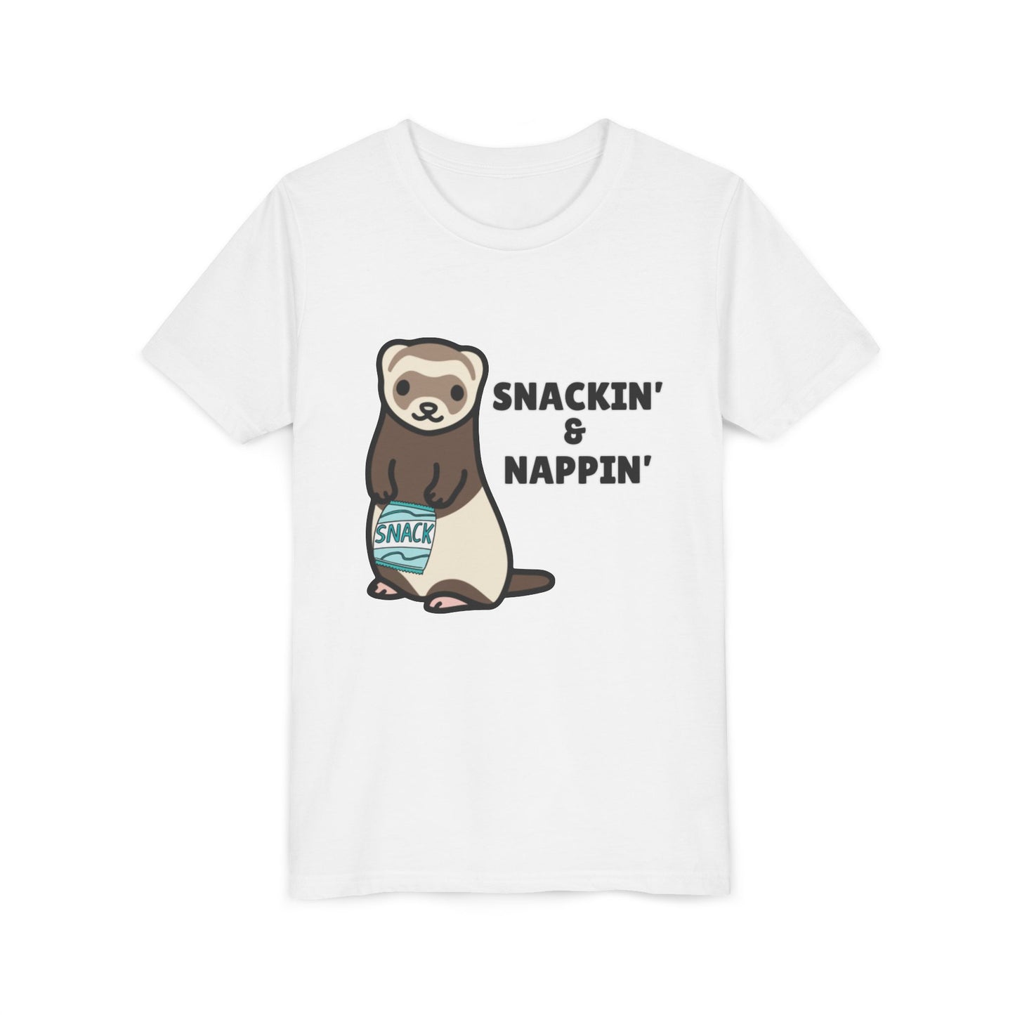 Snackin' & Nappin' Ferret Youth Tee, Fun Tee for Kids, Cute Ferret Design, Animal Lover Gift, Playful Short Sleeve Top