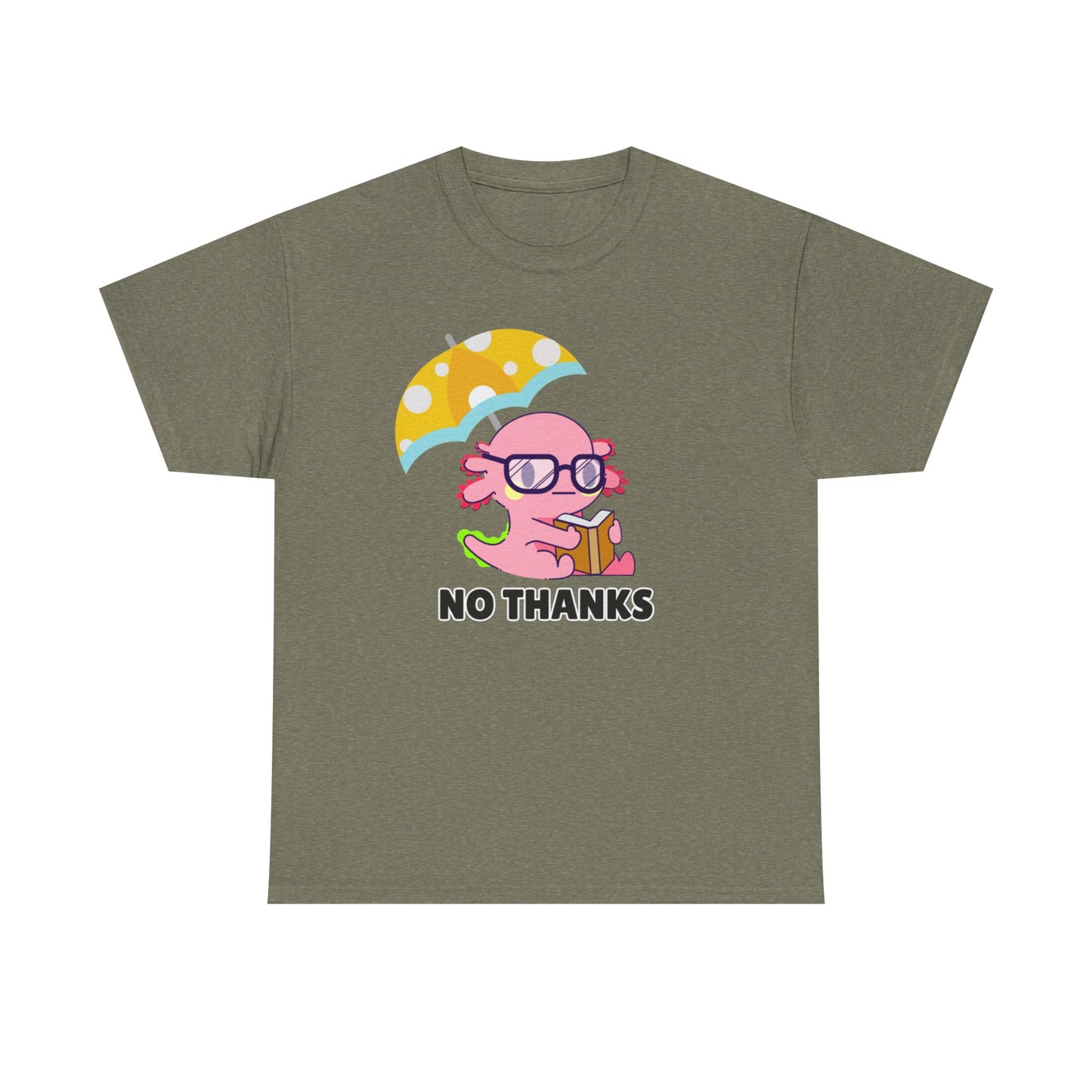 Adult Sizes: "No Thanks" Axolotl Umbrella Playful Pink Cartoon Tee - 'No Thanks' Unisex Cotton T-Shirt, Gift for Teens, Casual Wear, Summer Style, Trendy Graphic Tee
