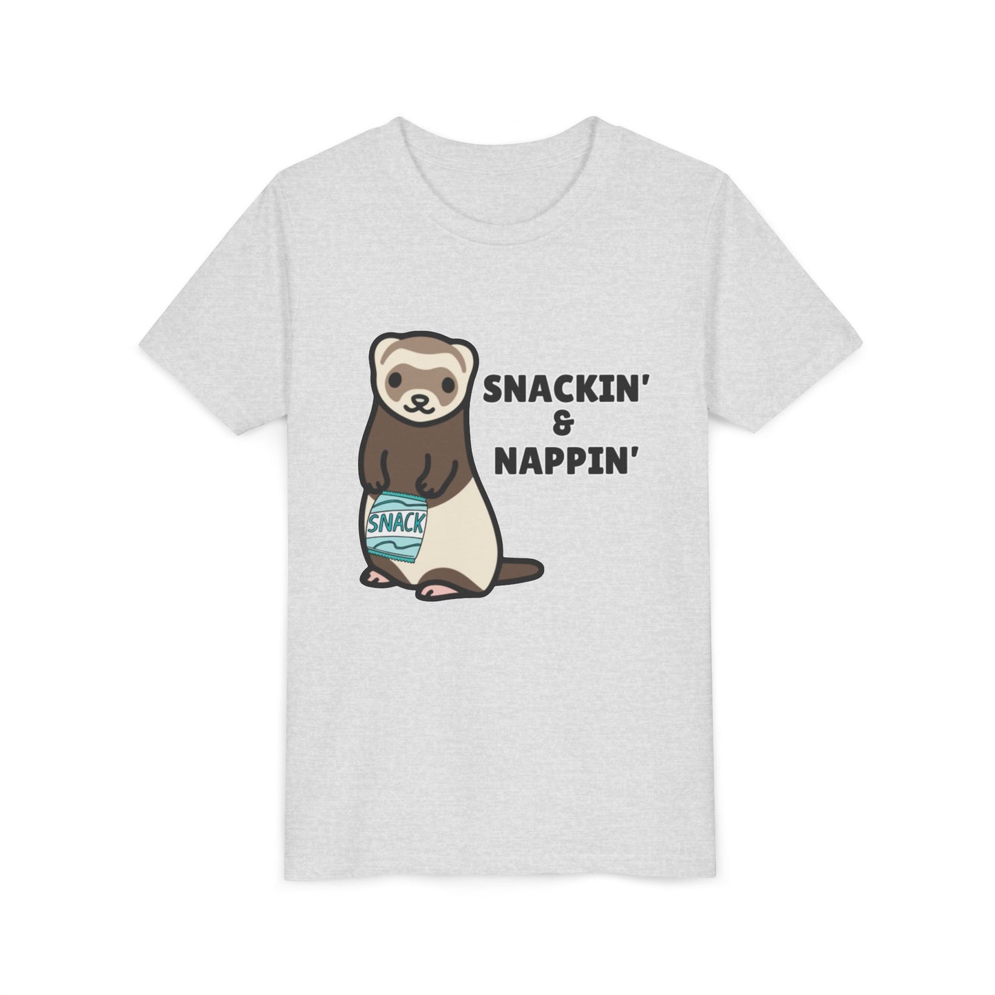 Snackin' & Nappin' Ferret Youth Tee, Fun Tee for Kids, Cute Ferret Design, Animal Lover Gift, Playful Short Sleeve Top