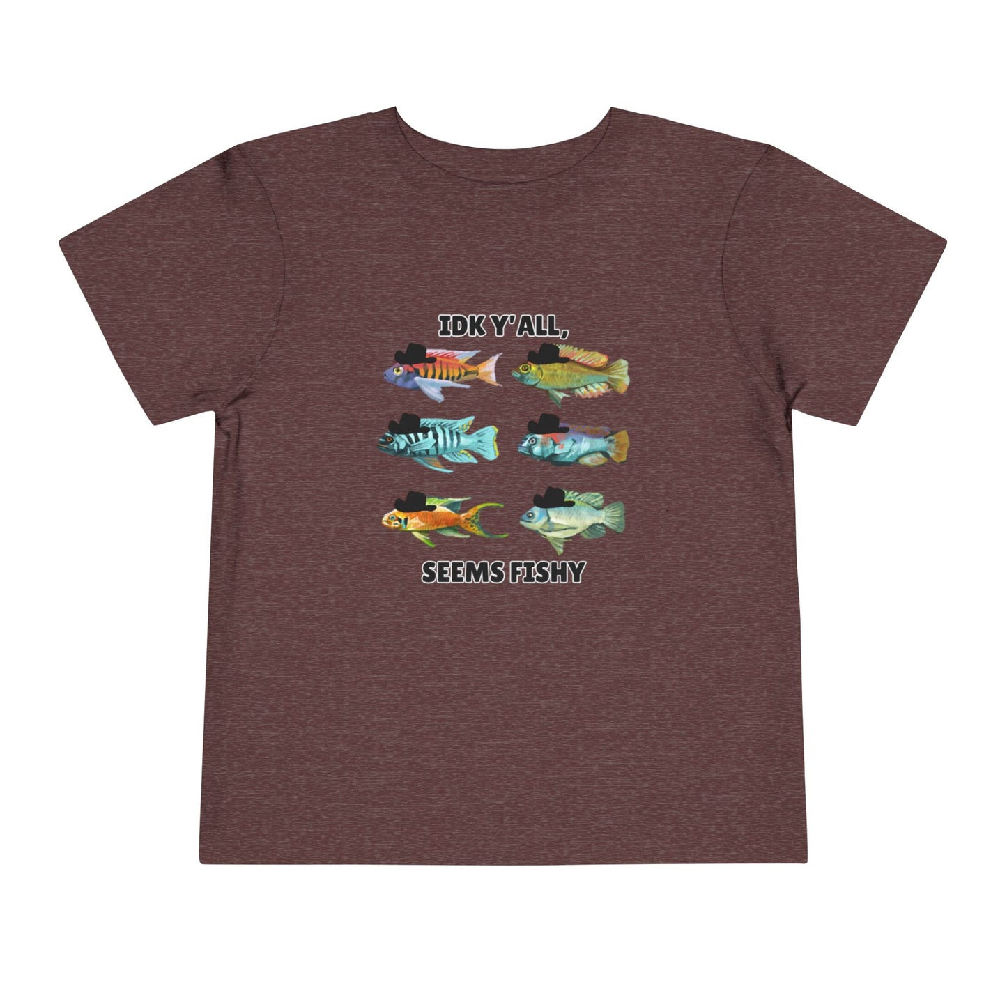 Toddler Sizes: IDK Y'all, Seems Fishy, Fish & Fishing Cowboy Hat Shirt, Short Sleeve Tee - 'IDK Y'all, Seems Fishy' Fun T-Shirt, Cute Kids Apparel, Summer Essentials